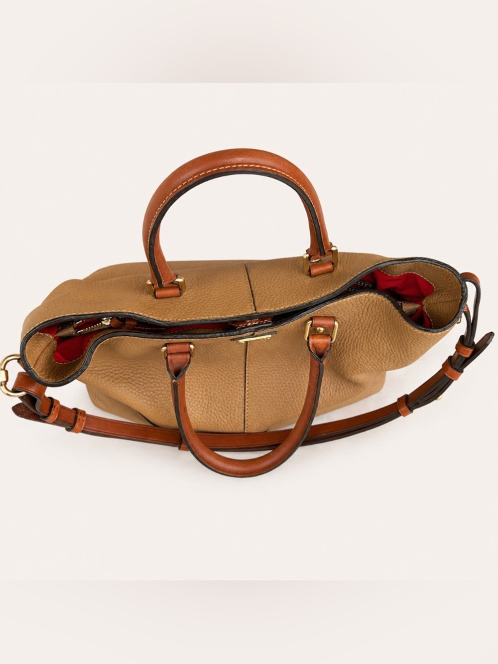 Dooney & Bourke Leather Satchel Tan Brown + Dust Bag Large - Picture 6 of 14